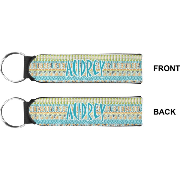 Abstract Teal Stripes Wristlet (Front + Back)