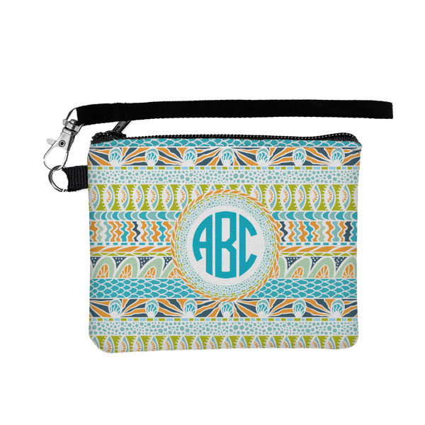 Custom Abstract Teal Stripes Wristlet ID Case w/ Monogram