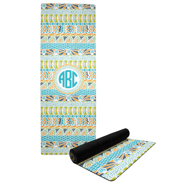 Custom Abstract Teal Stripes Yoga Mat w/ Monogram