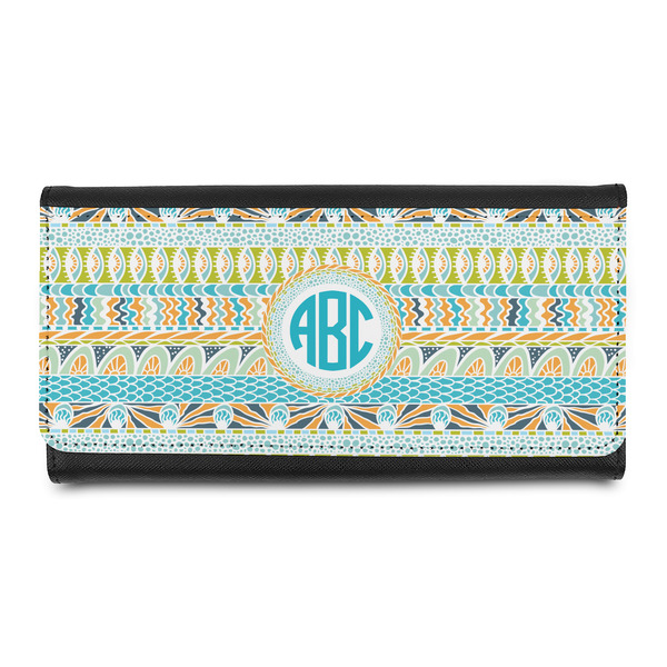 Custom Abstract Teal Stripes Leatherette Ladies Wallet (Personalized)