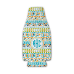 Abstract Teal Stripes Zipper Bottle Cooler (Personalized)