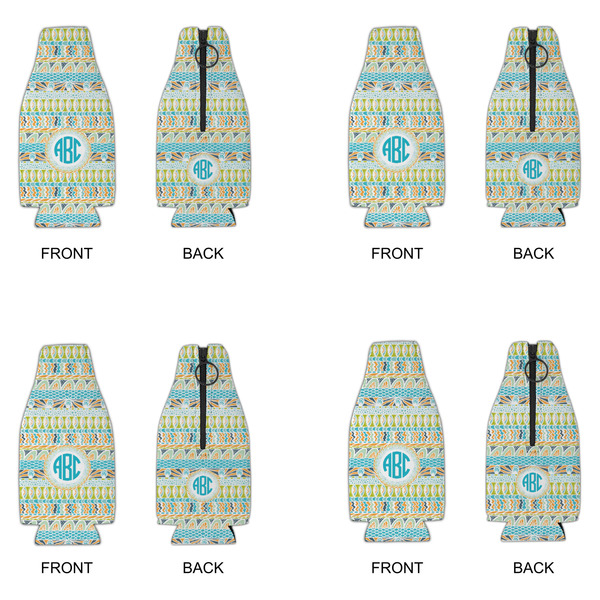 Abstract Teal Stripes Zipper Bottle Cooler - Set of 4 - APPROVAL