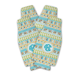 Abstract Teal Stripes Zipper Bottle Cooler - Set of 4 (Personalized)