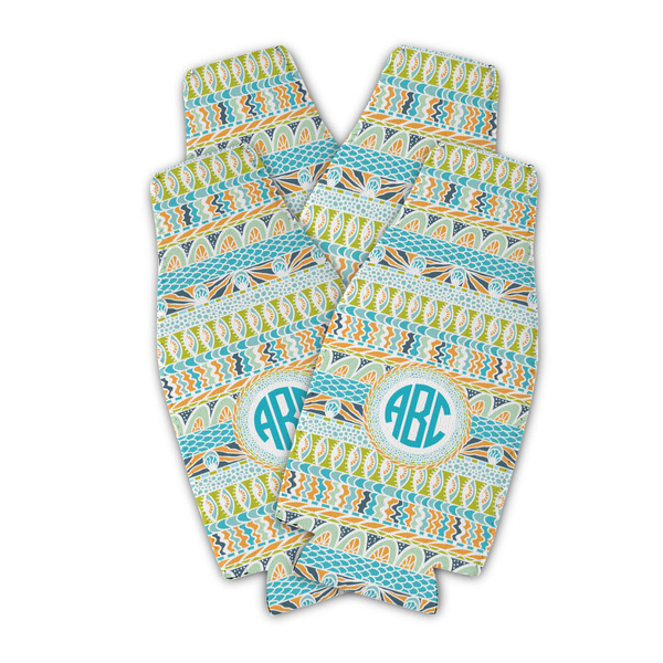 Abstract Teal Stripes Zipper Bottle Cooler - Set of 4 - PARENT MAIN (flat)