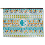 Abstract Teal Stripes Zipper Pouch - Large - 12.5"x8.5" (Personalized)