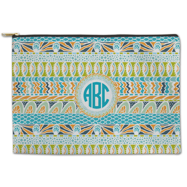 Custom Abstract Teal Stripes Zipper Pouch - Large - 12.5"x8.5" (Personalized)