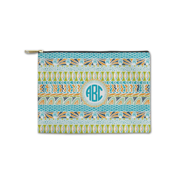 Custom Abstract Teal Stripes Zipper Pouch - Small - 8.5"x6" (Personalized)