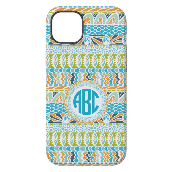 Abstract Teal Stripes iPhone 14 Plus Tough Case - Back