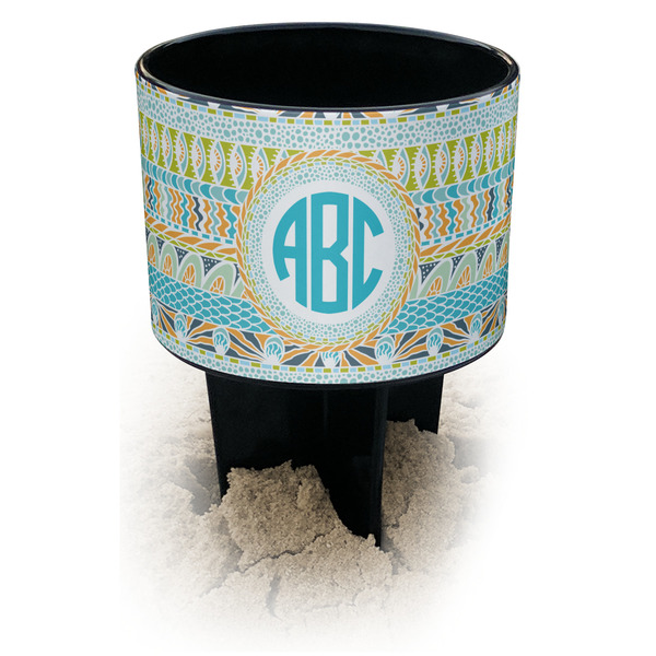 Custom Abstract Teal Stripes Black Beach Spiker Drink Holder (Personalized)
