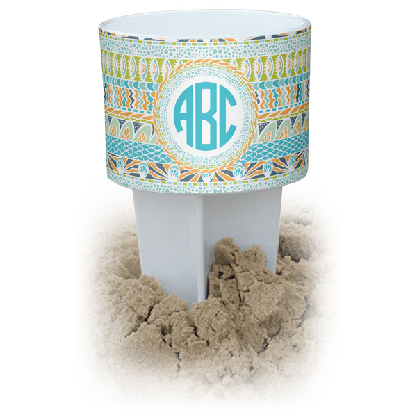 Custom Abstract Teal Stripes Beach Spiker Drink Holder (Personalized)