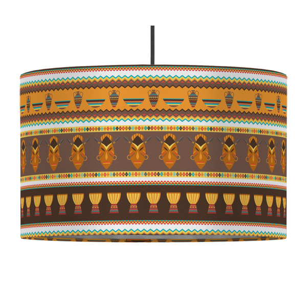 African Masks 12" Drum Lampshade - PENDANT (Fabric)