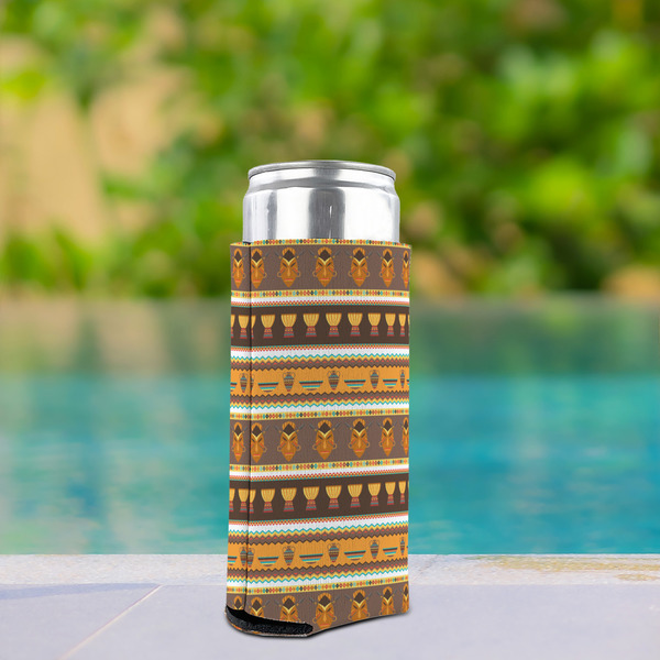 African Masks Can Cooler - Tall 12oz - In Context