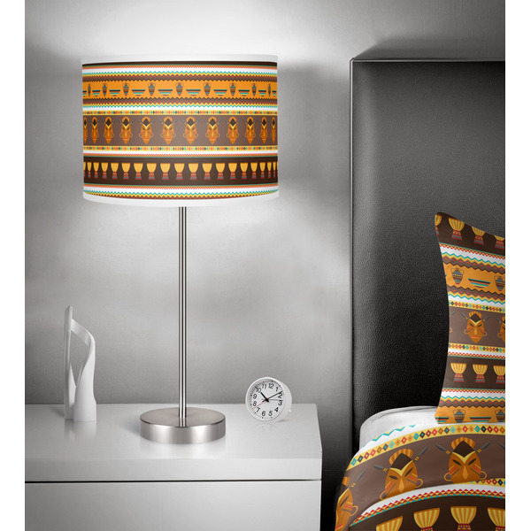 African Masks 13 inch drum lamp shade - in room