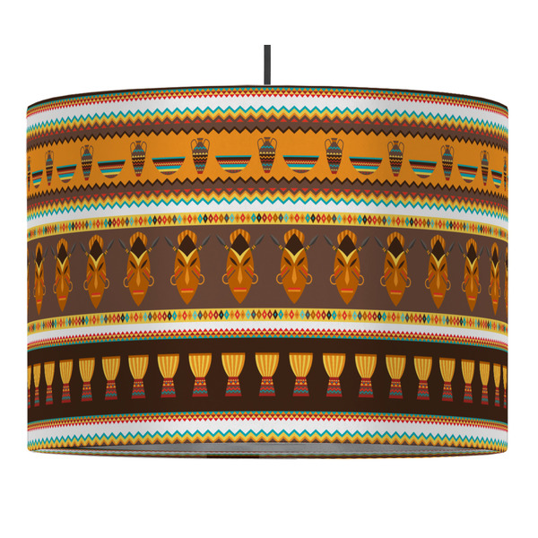 Custom African Masks 16" Drum Pendant Lamp - Fabric