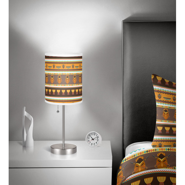 African Masks 7 inch drum lamp shade - in room