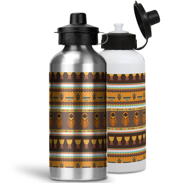 African Masks Aluminum Water Bottles - MAIN (white &silver)