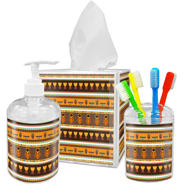 African Masks Bathroom Accessories Set (Personalized)