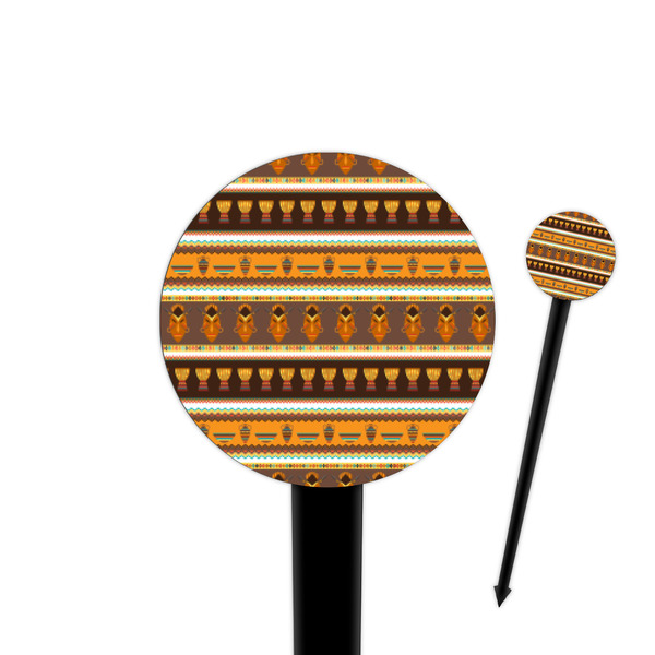 Custom African Masks 4" Round Plastic Food Picks - Black - Single Sided