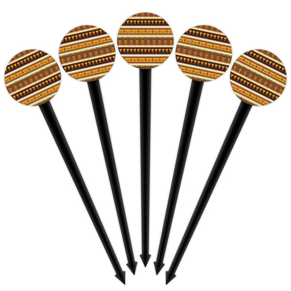 African Masks Black Plastic 4" Food Pick - Round - Fan View