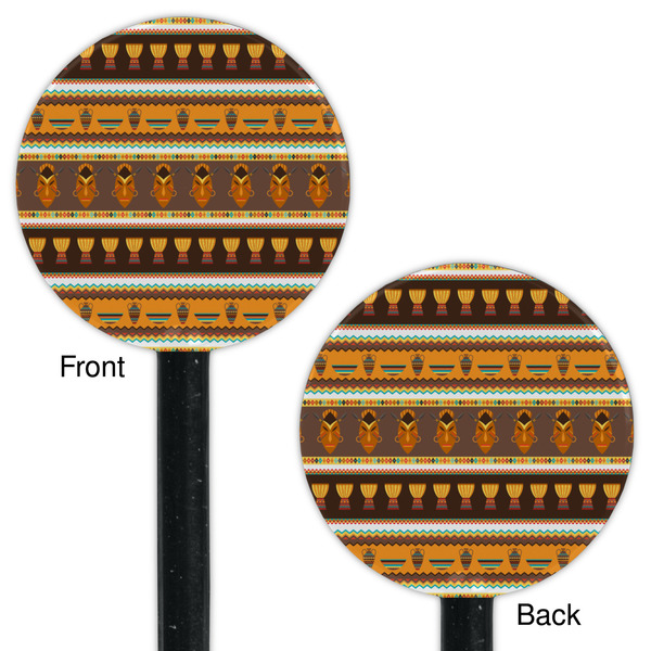 African Masks Black Plastic 5.5" Stir Stick - Double Sided - Round - Front & Back