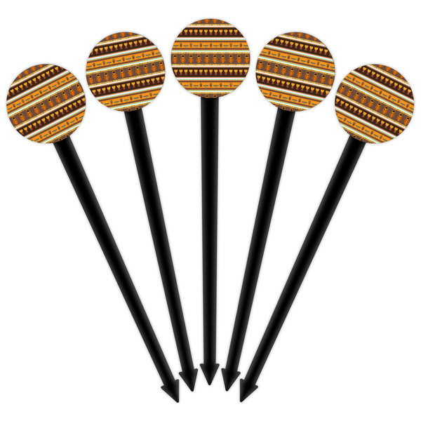 African Masks Black Plastic 6" Food Pick - Round - Fan View