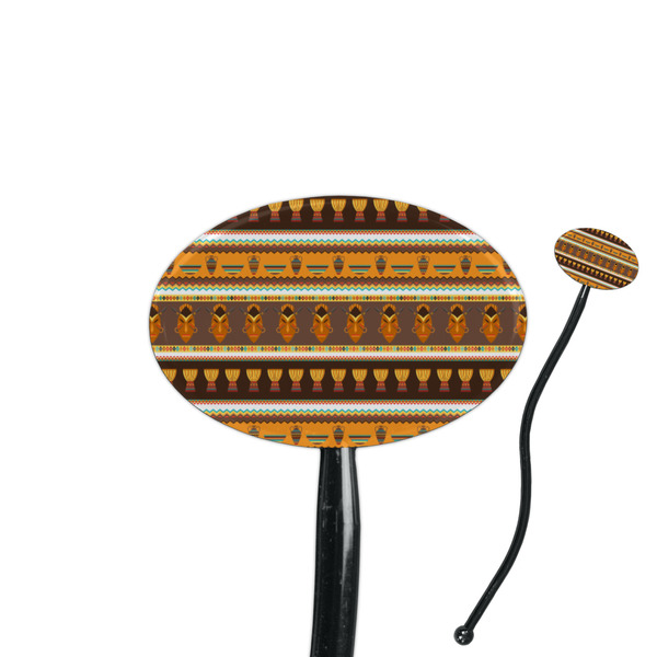 Custom African Masks 7" Oval Plastic Stir Sticks - Black - Single Sided