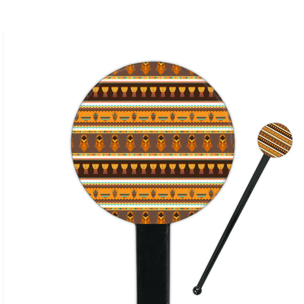 Custom African Masks 7" Round Plastic Stir Sticks - Black - Single Sided