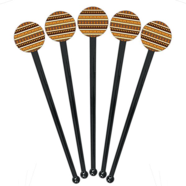 African Masks Black Plastic 7" Stir Stick - Round - Fan View