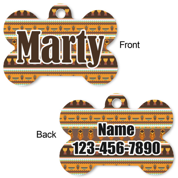 African Masks Bone Shaped Dog Tag - Front & Back