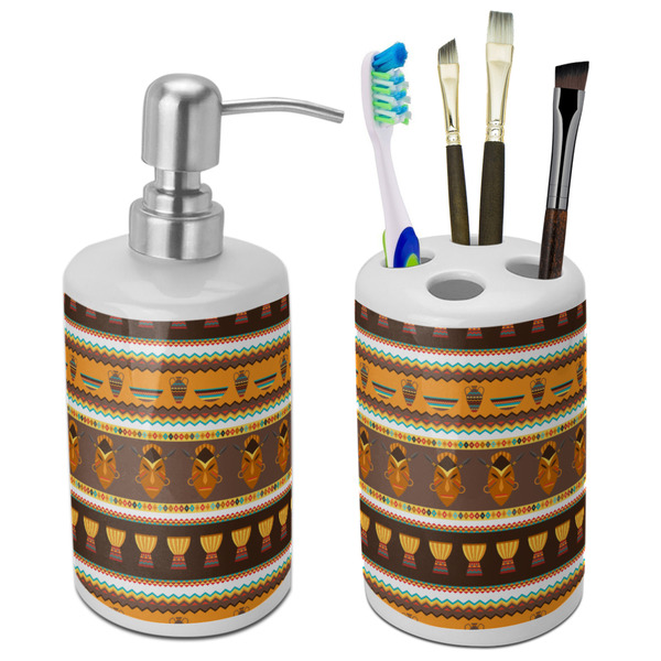 Custom African Masks Ceramic Bathroom Accessories Set