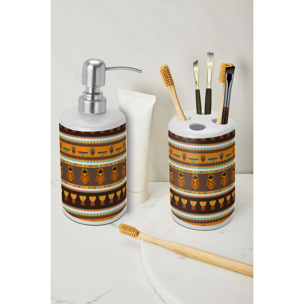 African Masks Ceramic Bathroom Accessories - LIFESTYLE (toothbrush holder & soap dispenser)