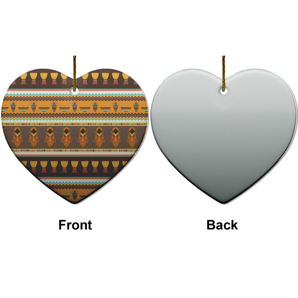 African Masks Ceramic Flat Ornament - Heart Front & Back (APPROVAL)