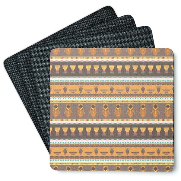 Custom African Masks Square Rubber Backed Coasters - Set of 4