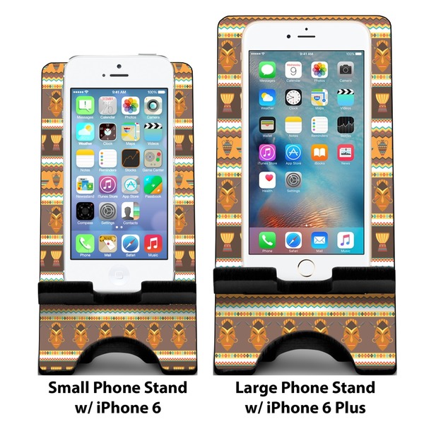 African Masks Compare Phone Stand Sizes - with iPhones