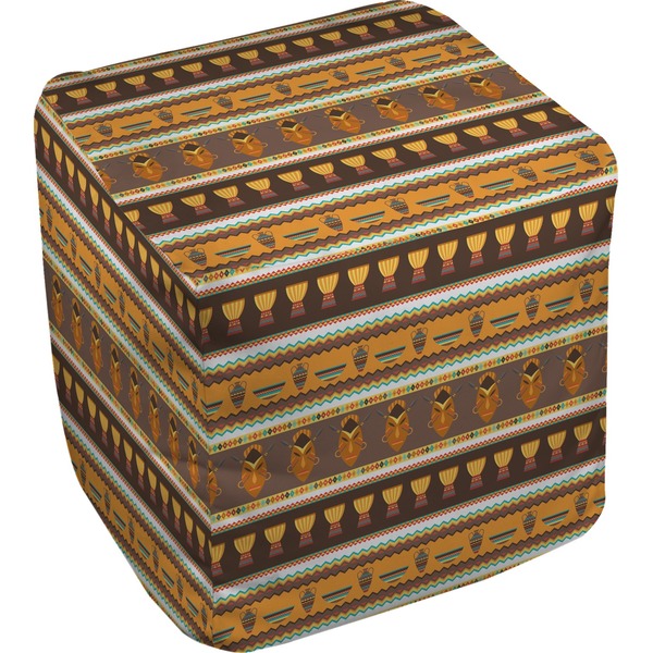 Custom African Masks Cube Pouf Ottoman - 18"