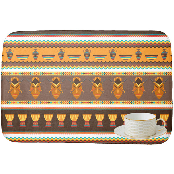 African Masks Dish Drying Mat - with cup