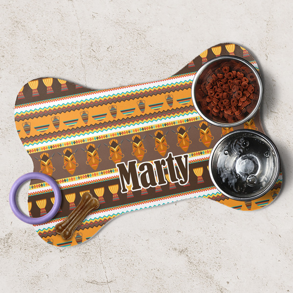 African Masks Dog Bone Shaped Mat Lifestyle