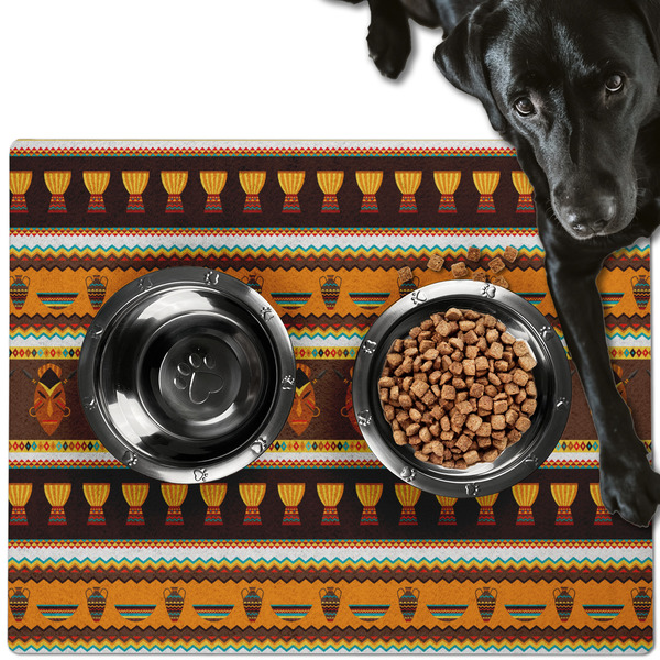 Custom African Masks Dog Food Mat - Large