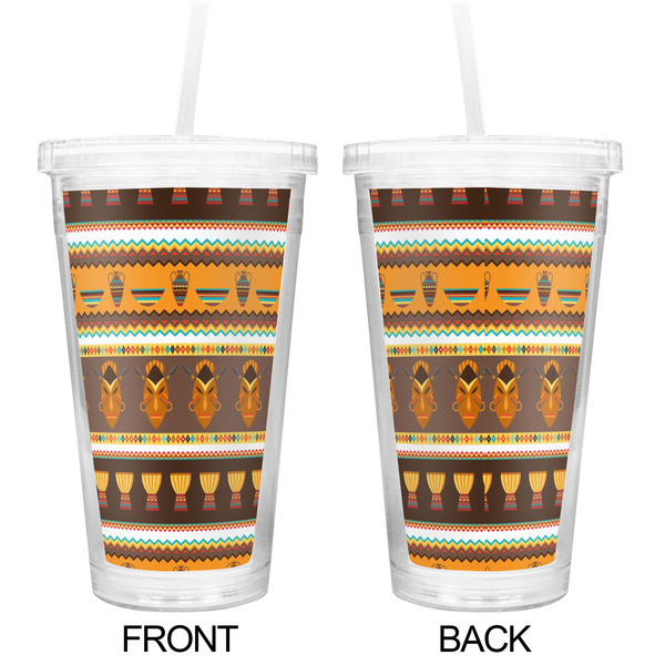 African Masks Double Wall Tumbler with Straw - Approval