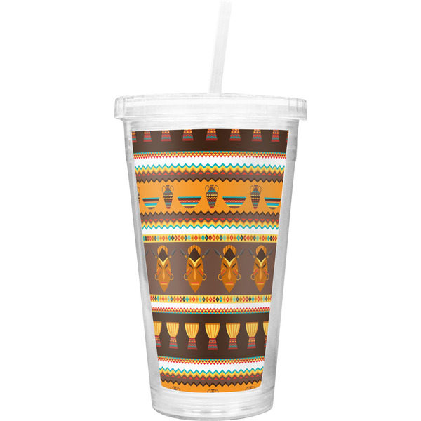 Custom African Masks Double Wall Tumbler with Straw