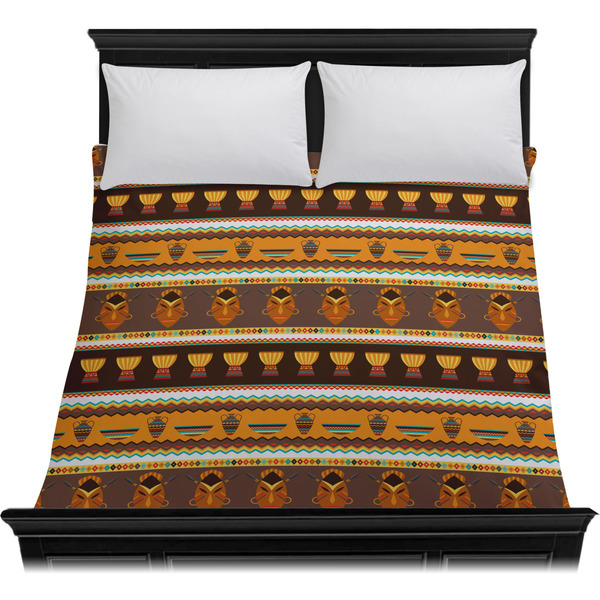 African Masks Duvet Cover - Queen - On Bed - No Prop