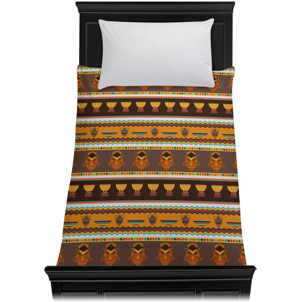 African Masks Duvet Cover - Twin - On Bed - No Prop