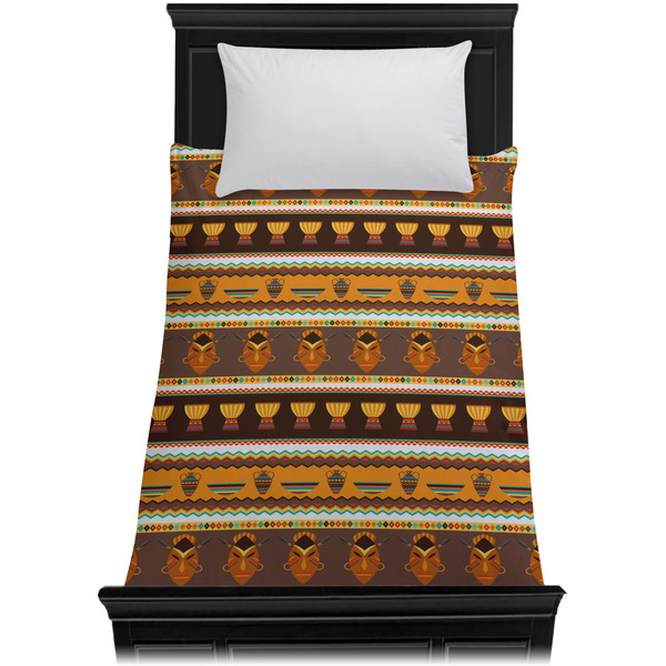 African Masks Duvet Cover - Twin XL - On Bed - No Prop