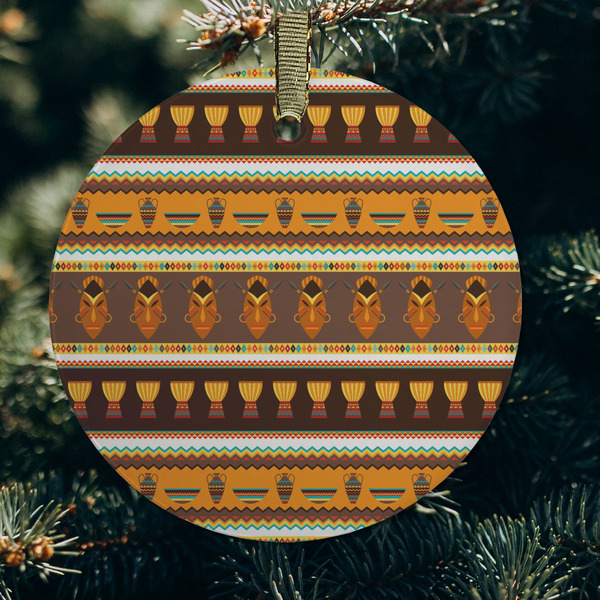 African Masks Frosted Glass Ornament - Round (Lifestyle)