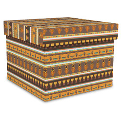 African Masks Gift Box with Lid - Canvas Wrapped - X-Large