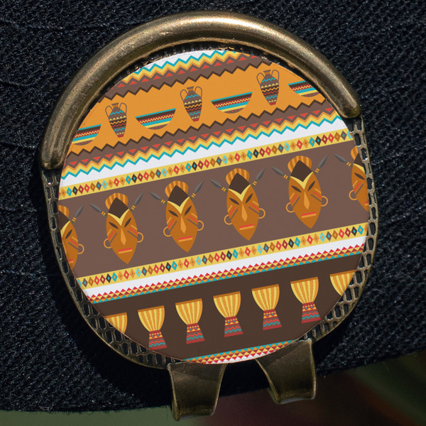 African Masks Golf Ball Marker Hat Clip - Gold - Close Up