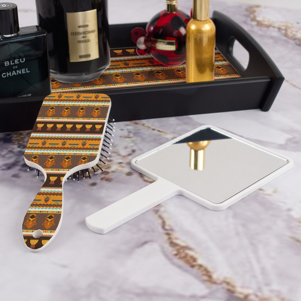 African Masks Hair Brush - With Hand Mirror