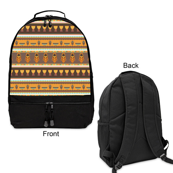 African Masks Large Backpack - Black - Front & Back View
