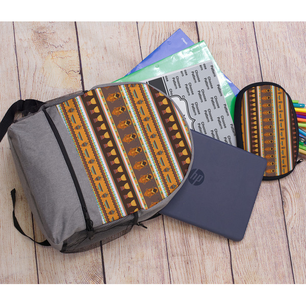 African Masks Large Backpack - Gray - With Stuff