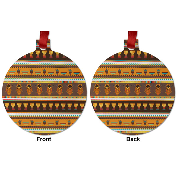 African Masks Metal Ball Ornament - Front and Back